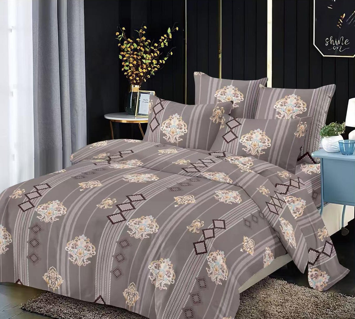 Lenjerie de Pat cu Elastic pentru 2 Persoane